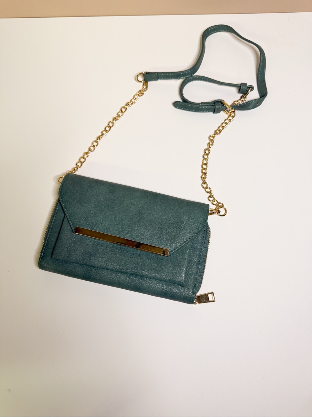 Green Crossbody Chain-Accent Wallet Purse
